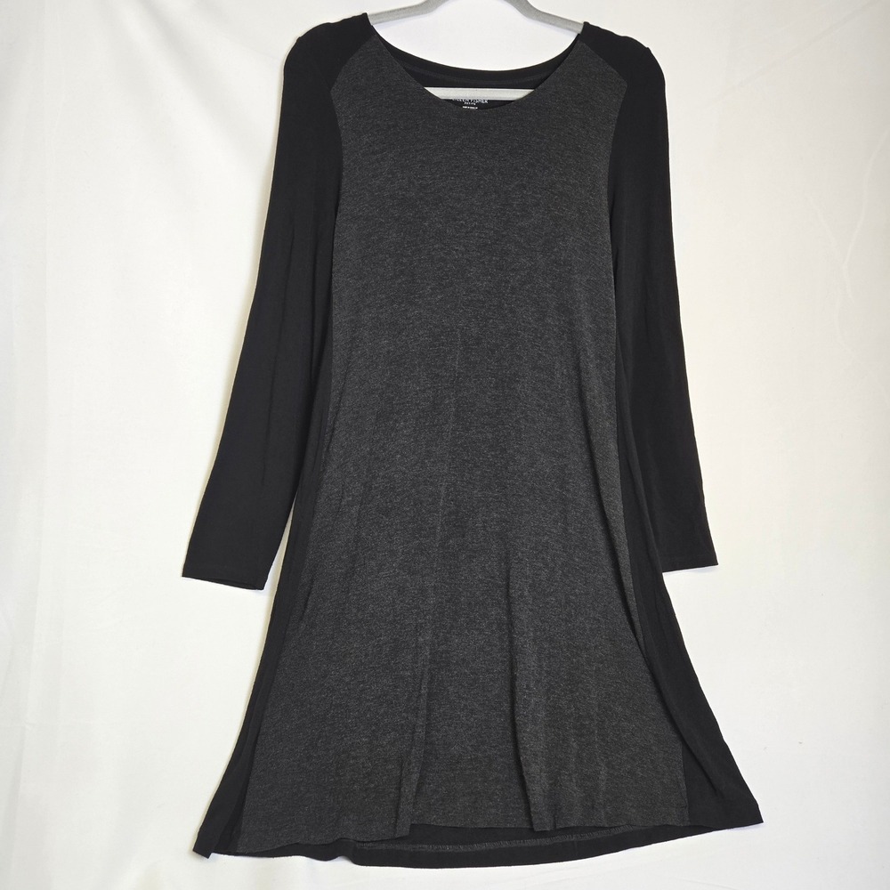 Eileen Fisher Stretch Viscose Jersey Melange Shirt Dress Black Gray M Petite